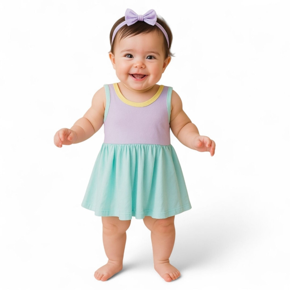 DotDotSmile Baby Twirl Dress 6–12M NWT | Pastel Lavender Mint | Chemical-Free